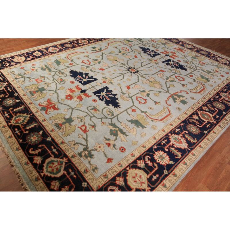 Light Blue Oushak Indian Area Rug Handmade Wool Carpet - 9'0"x 11'8"