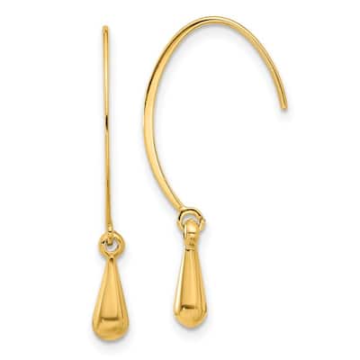 Curata 14k Yellow Gold Polished Guardian Angel Threader Hook Earrings - 30x3.6mm