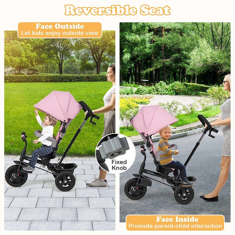Gymax 4-in-1 Baby Tricycle Toddler Trike w/ Reversible Seat Canopy &