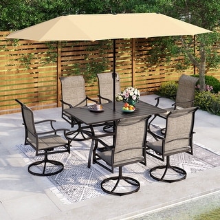 MAISON ARTS 7 Pieces Outdoor Patio Dining Set with Umbrella-hole Table and Textilene Dining Chairs