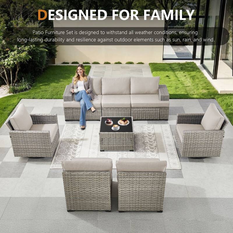 Pocassy Wicker Rattan Outdoor Sectional Sofa Patio Conversation Set