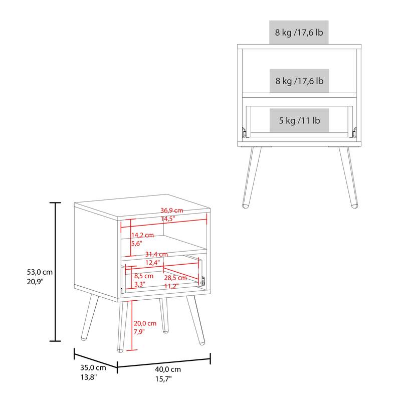 21-Inch High Nightstand with Drawer and Open Shelf, Two-Tone Design, Compact Size