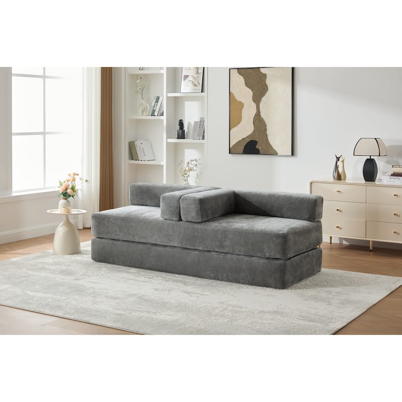 Queen Foldable Sofa Bed, 6-in-1 Convertible Sleeper Sofa with Mattress, Chaise Lounge Loveseat with Removable Cover