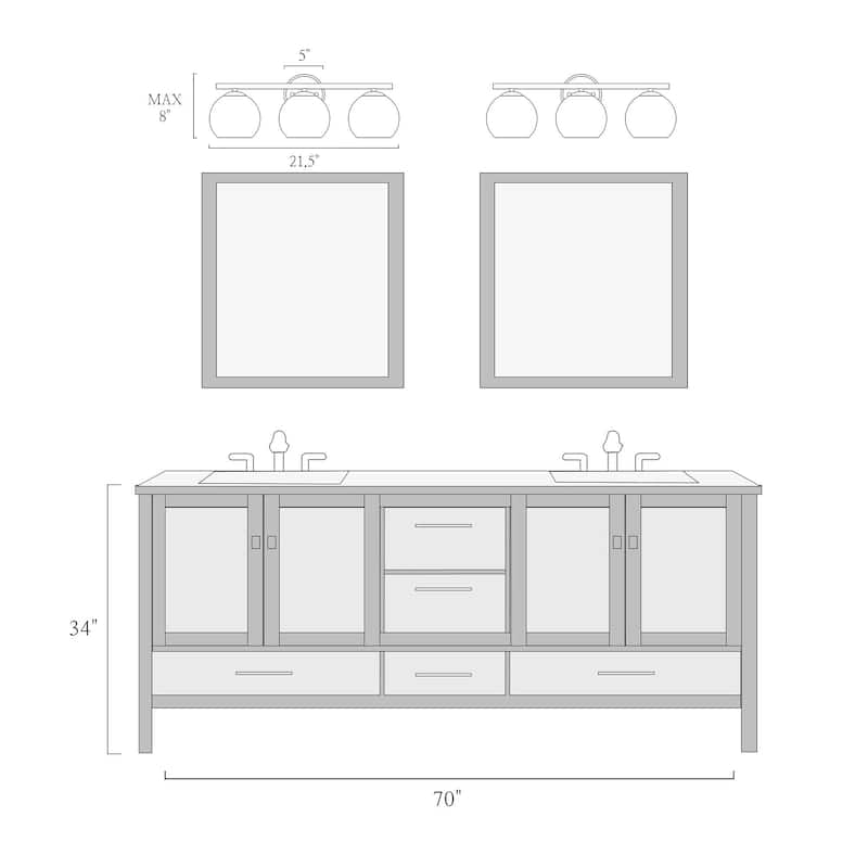 Regan Modern Farmhouse Black 3-Light Linear Bathroom Vanity Lights with Dome Glass - L 21.5" x W 7.5"* xH 8"