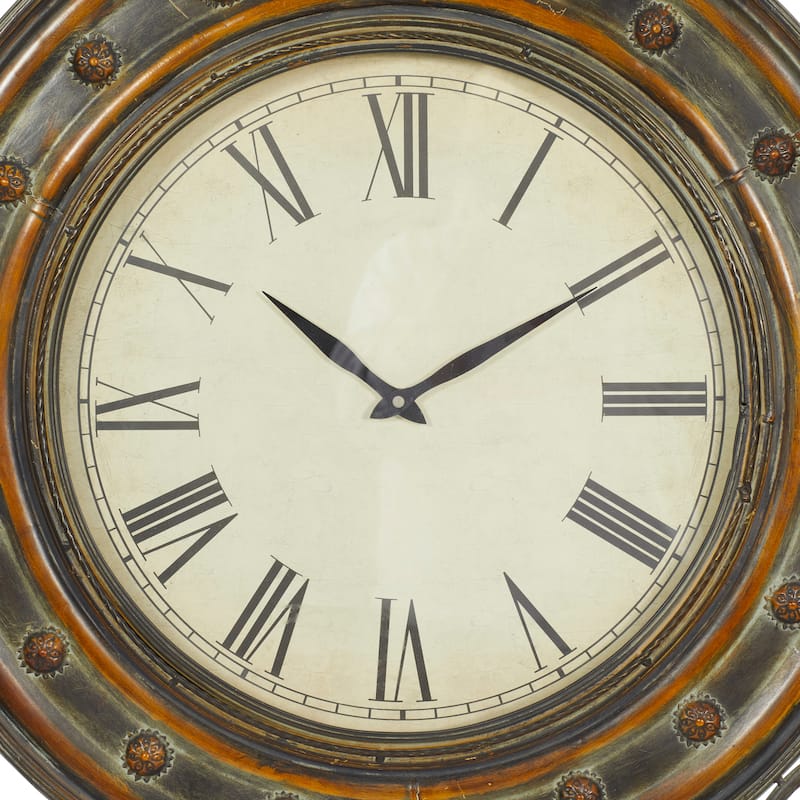 Metal Leaf Wall Clock with Scrolled Vines - Brown - Roche River Decor - 3"W x 36"L x 36"H