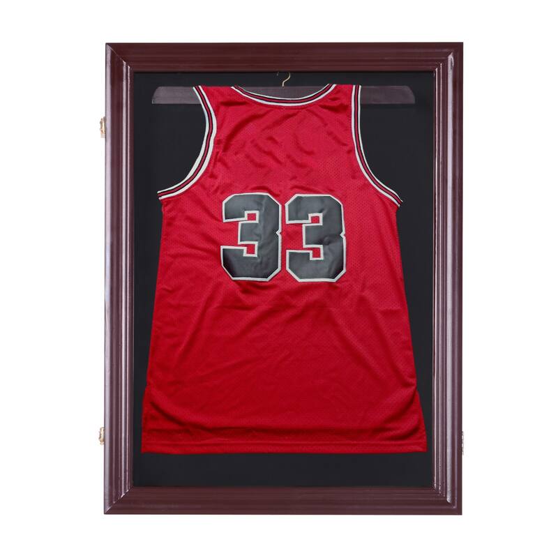 HOMCOM 35" x 26" UV-Resistant Sports Jersey Frame Display Case - Cherry Brown
