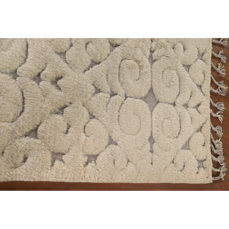 Beige Moroccan Style Area Rug Hand-Knotted Wool Carpet - 5'1"x 8'2"