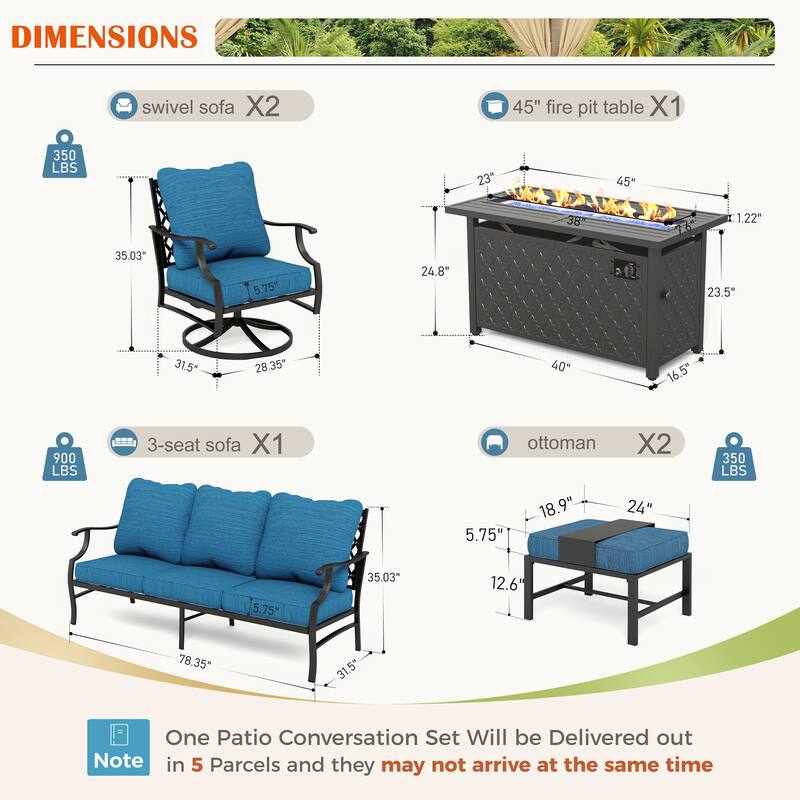 MAISON ARTS Outdoor Sofa Set 4/6-Piece Patio Conversation Set with 45'' Gas Fire Pit Table