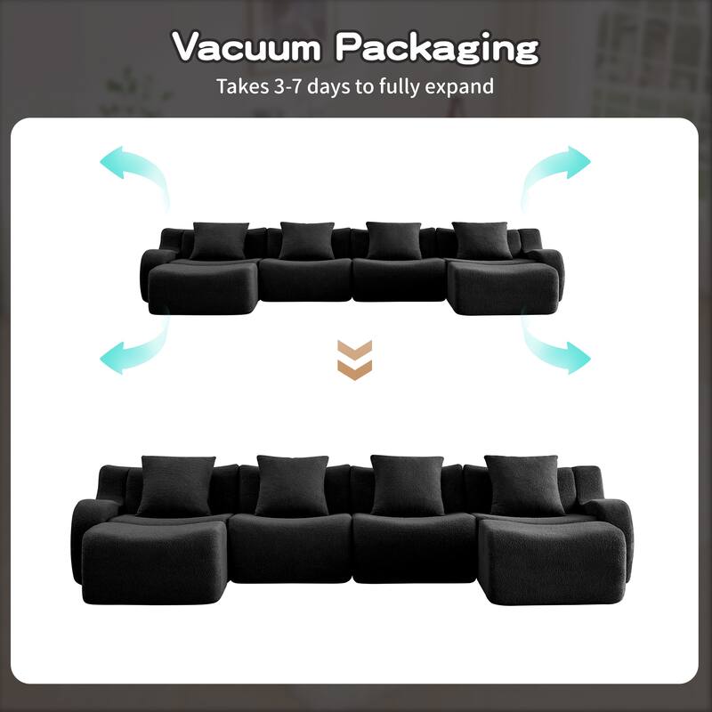 Anmytek Modern Comfortable U-Shaped Boneless Teddy Fabric Sofa - No Assembly Required Full Compression Vacuum Package