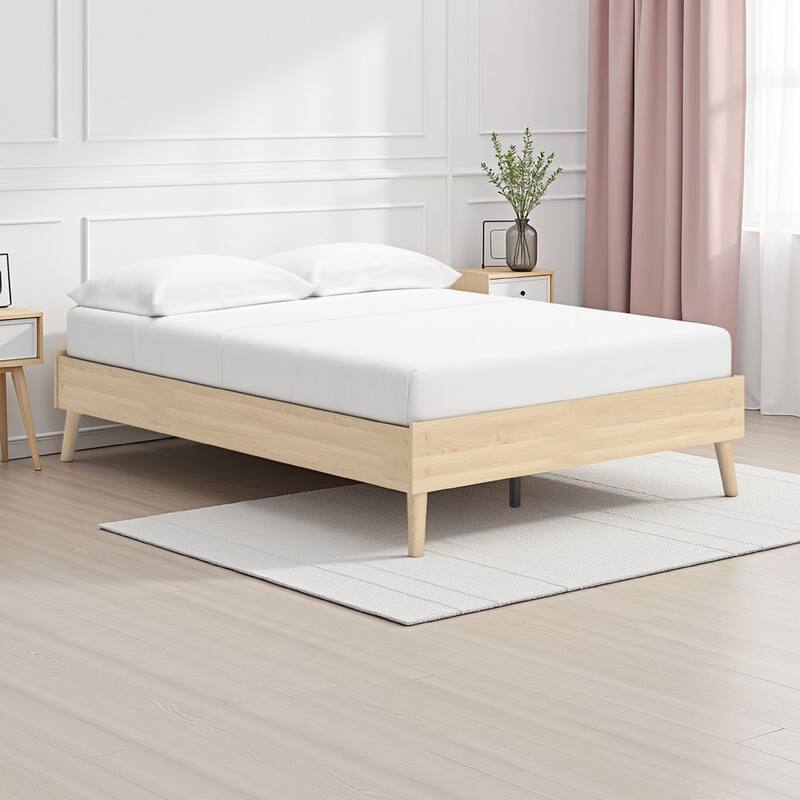 Abis Full Platform Bed, Natural Brown Wood, Low Profile Tapered Legs