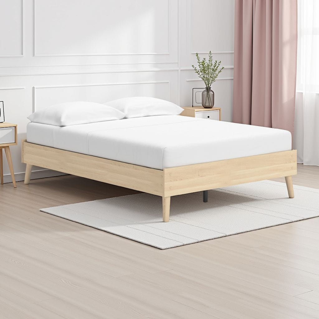 Abis Full Platform Bed, Natural Brown Wood, Low Profile Tapered Legs