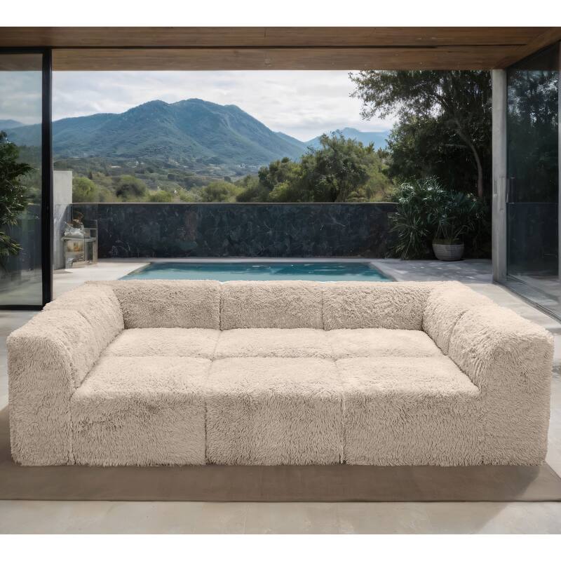 Furniture of America Ylena Modern 6-Piece Faux Fur Foam Modular Compressed Sofa Bed - Taupe