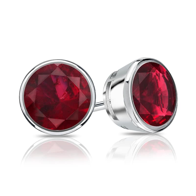 Auriya 14k Gold 3/5ctw Bezel-set Ruby Gemstone Stud Earrings - White