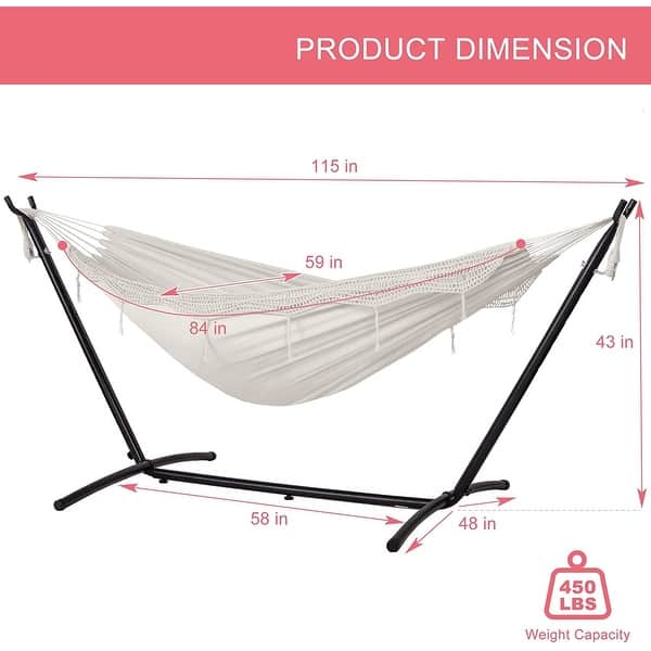 dimension image slide 4 of 12, Double Cotton Hammock with Space Saving Steel Stand