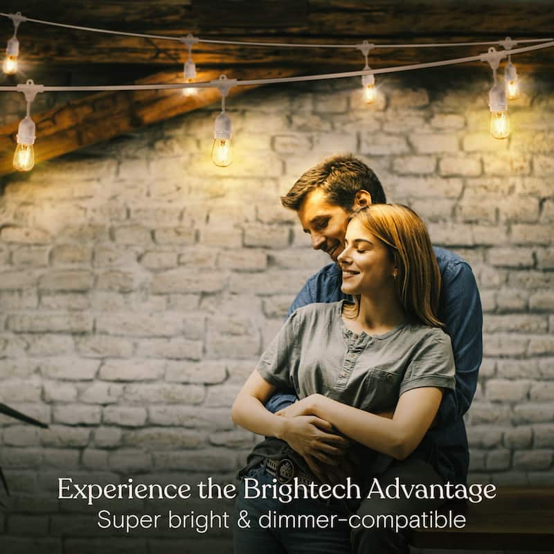 Brightech Ambience Pro White 15-Light 48 ft. Outdoor Plug-in 2W 2700k LED S14 Hanging Edison Bulb String-Light