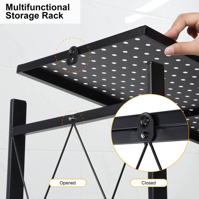 HealSmart 4-Tier Foldable Metal Rack Storage Shelving Unit with Wheels