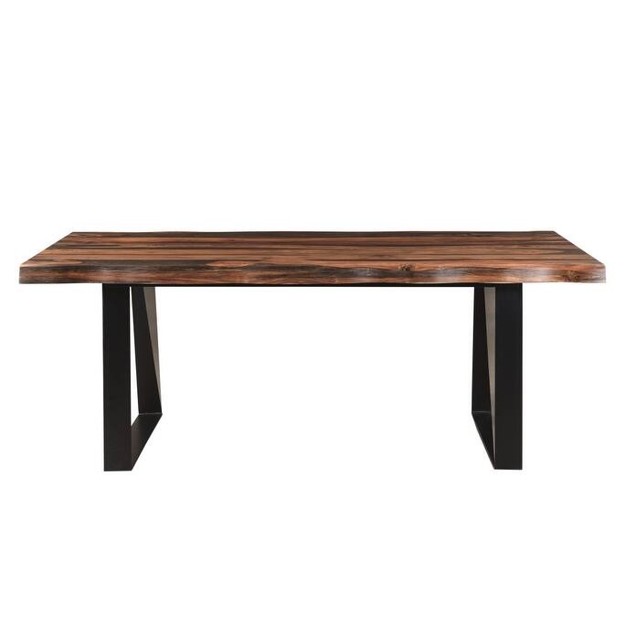HomeRoots 80" Dark Brown And Black Solid Wood And Metal Sled Base Dining Table - 80 in. x 30 in. x 40 in.
