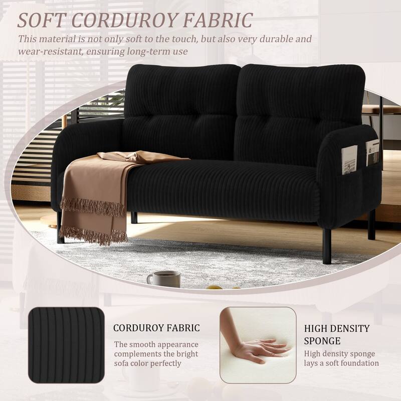 47.24" Corduroy 2-Seater Sofa with Side Pockets