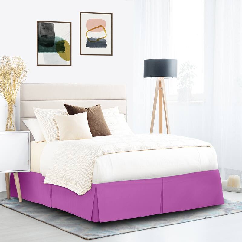 Clara Clark Pleated Bed Skirt-14 inch Tailored Drop - Soft Double Brushed Premium Microfiber Ruffle Bed Skirt - Includes 8 Pins - Orchid Purple - King