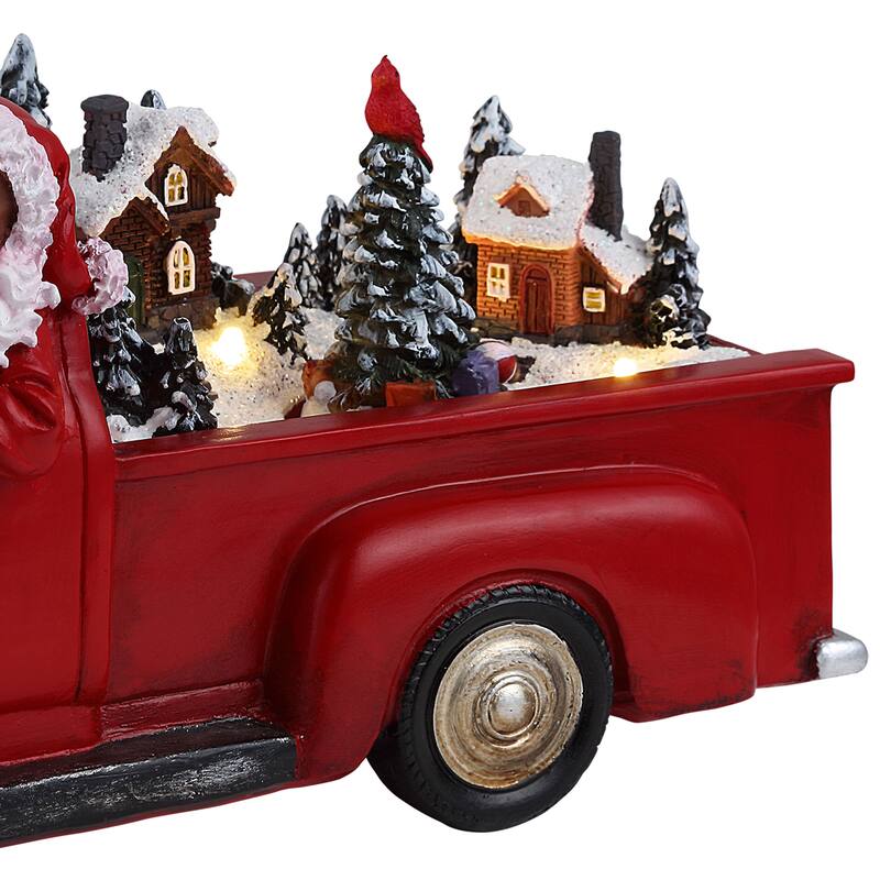 11" Animated Nostalgic Red Truck - Black Santa