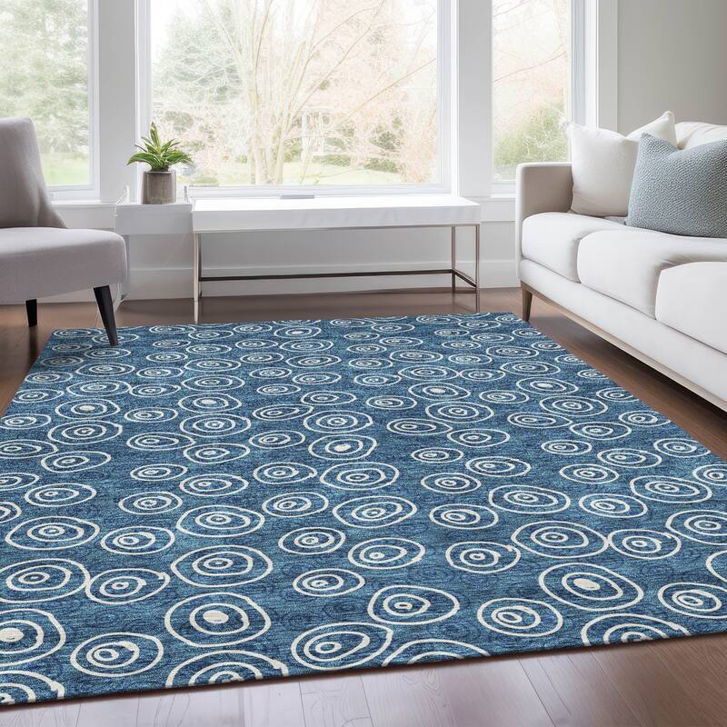 Machine Washable Indoor/ Outdoor Chantille Modern Bubbles Rug
