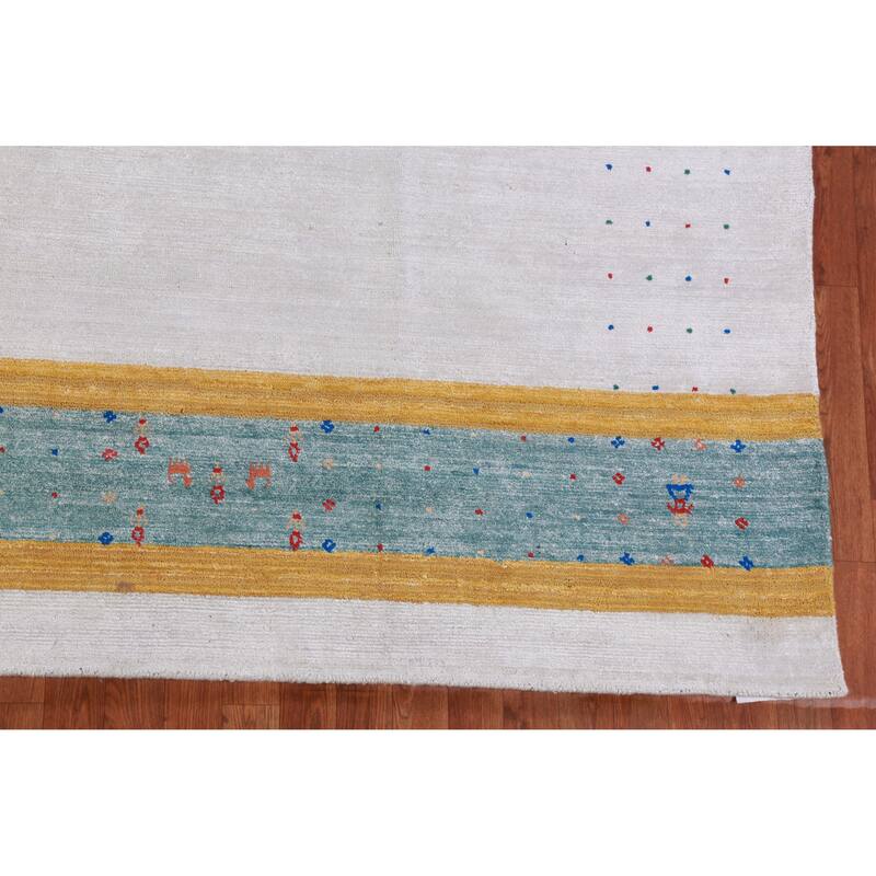 Hand Knotted Oriental 100% Wool Carpet Tribal Stripe Greys & Charcoal Gabbeh Area Rug - 12' 0'' X 9' 2''