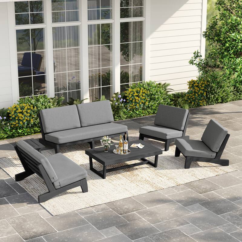 Casual Large Teak Outdoor Patio Conversation Set