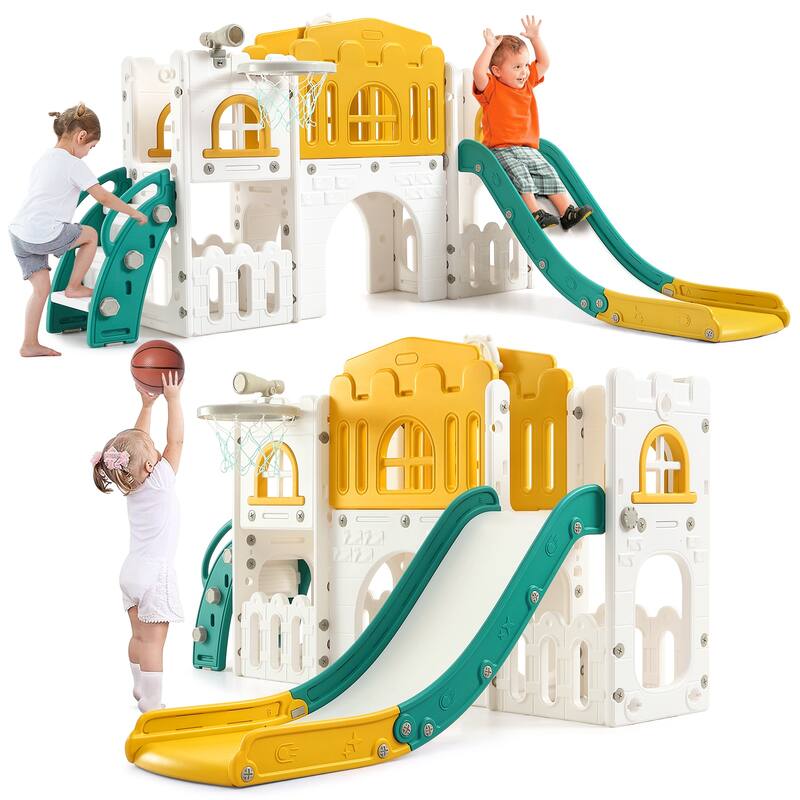8 in 1 Toddler Slide Indoor Slide Toddler Playset for Toddlers 1-3 - Green
