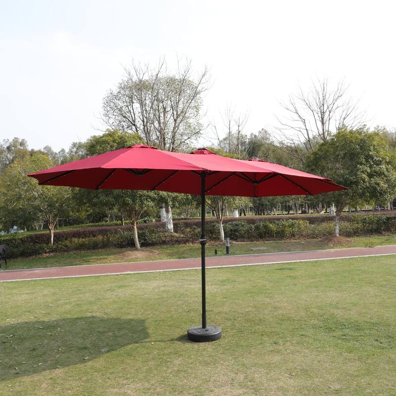 Large Double Sided Rectangular Outdoor Double Terrace Market Umbrella with Lights and Base