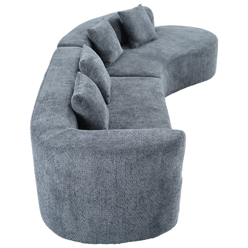 Curved Design Chenille Sectional Sofa, Modern Modular Couch with 4 Pillows, Plush Sponge and Spring Cushion, Sponge Sofa