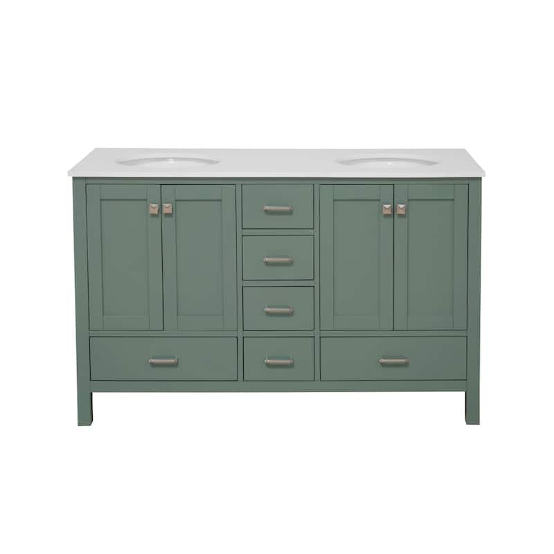KitchenBathCollection Horizon 60" Double Bathroom Vanity with Engineered White Top