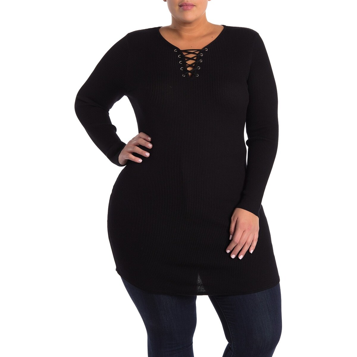 Shop Derek Heart Women S Sweater Black Size 2x Plus Tunic Lace Up
