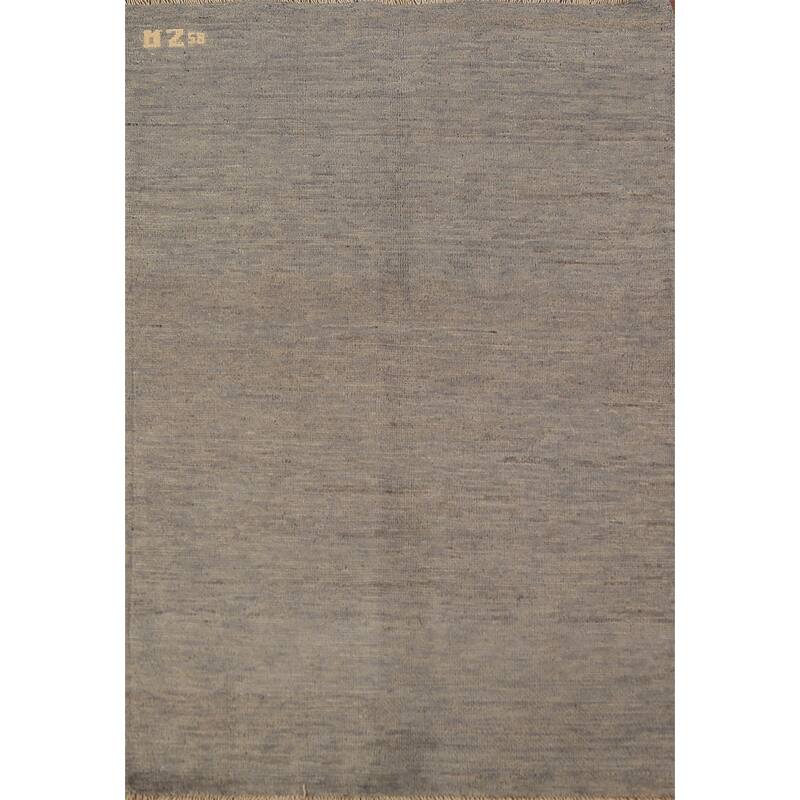 Beige & Gray Gabbeh Modern Rug Handmade Solid Wool Carpet - 2'9" x 4'1"
