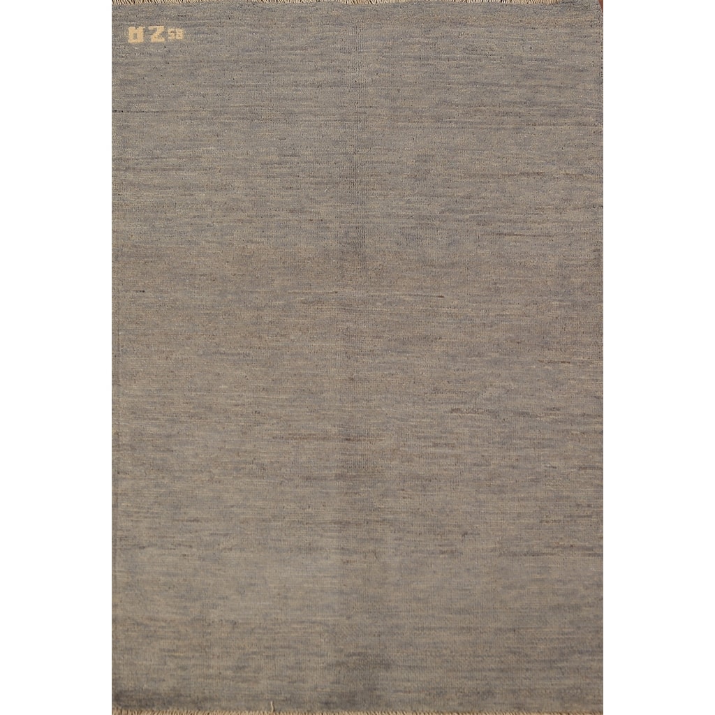 Beige & Gray Gabbeh Modern Rug Handmade Solid Wool Carpet - 2'9" x 4'1"