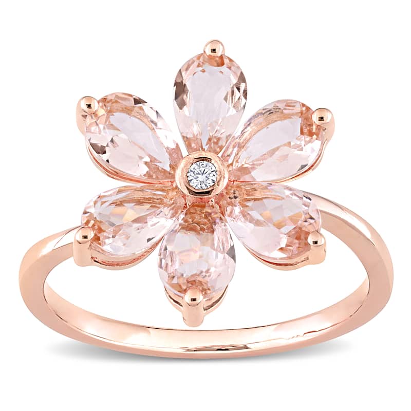 Miadora 10k Rose Pear-cut Morganite and Diamond Accent Floral Ring