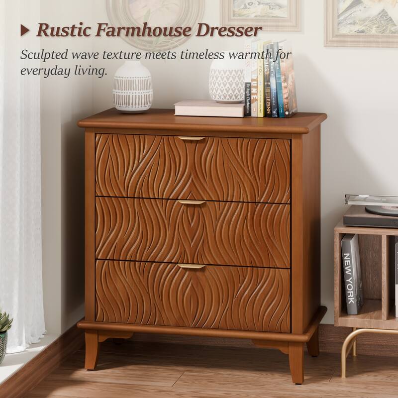 COZAYH Farmhouse Dresser, Accent Wooden Storage Cabinet with Sculpted Wave Drawer Fronts