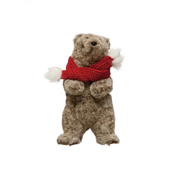slide 1 of 1, Faux Fur Standing Bear with Scarf Multi