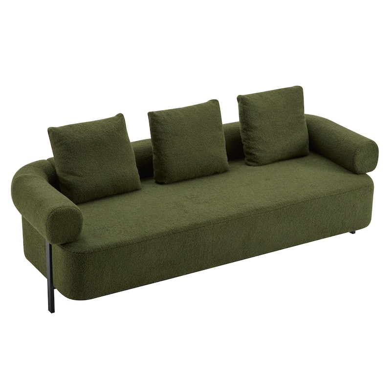 78" Modern 3-Seater Sofa Couch, Upholstered Sofa with Rolled Armrests & 3 Plush Pillows, Comfy Couch for Living Room, Bedroom