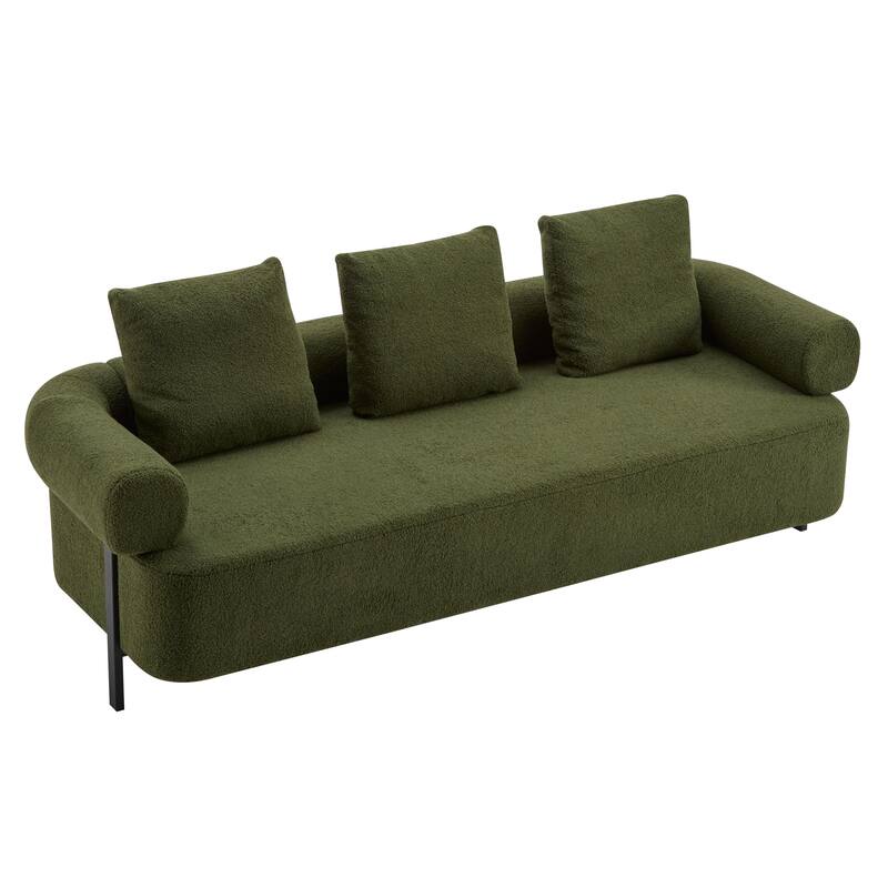 Modern 3-Seater Upholstered Chaise Lounge Sofa, Recliner Sofa Loveseat Couch Accent Sofa with 3 Plush Pillows