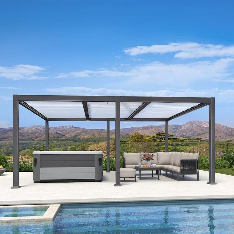 PURPLE LEAF Louvered Pergola Sun Shade Shelter with Adjustable Metal Roof for Patio Hardtop Pergola - 11.4' x 17.5' - Grey & White