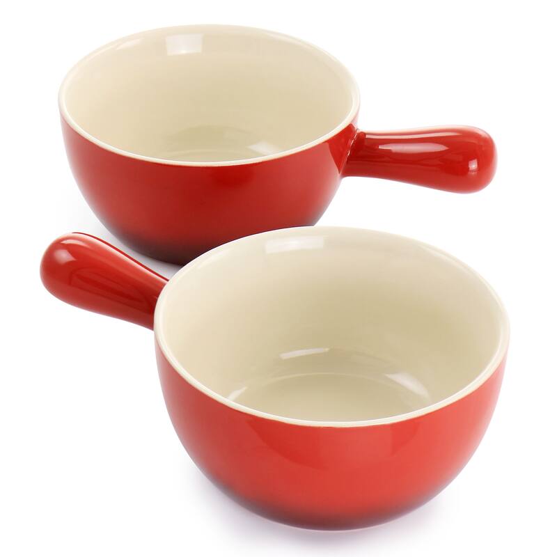 Crock Pot 2 Piece Stoneware 22oz Soup Bowl Set with Long Handle in Gradient Red - 30 Ounce