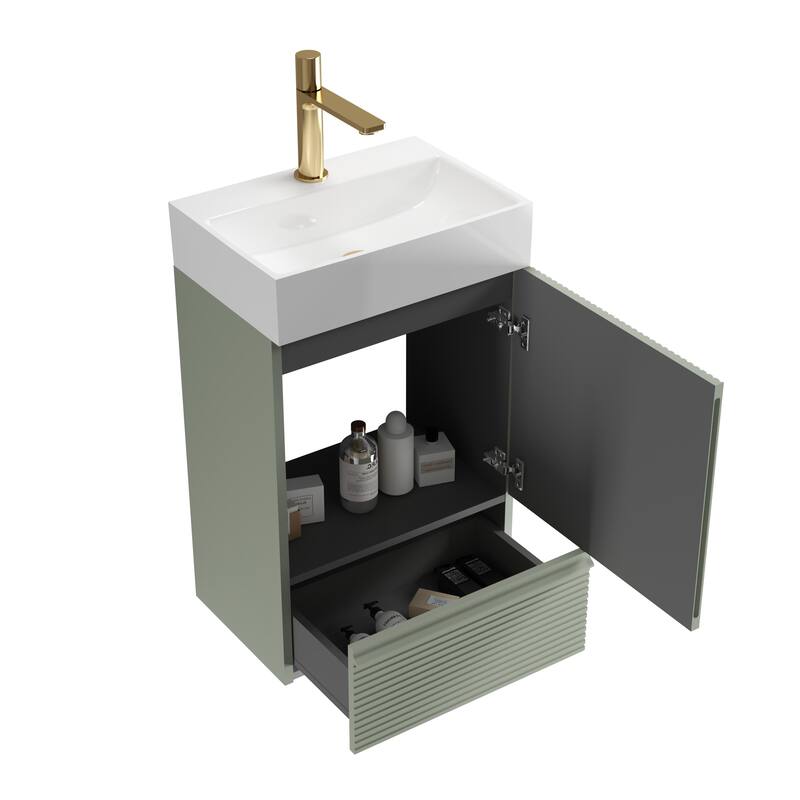 20" Striped Freestanding Bathroom Vanity with Ceramic Sink, Modern Bathroom Storage Cabinet