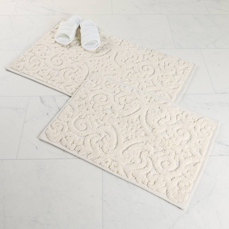 Superior Venere Floral Scroll Washable Bath Rug, Set of 2
