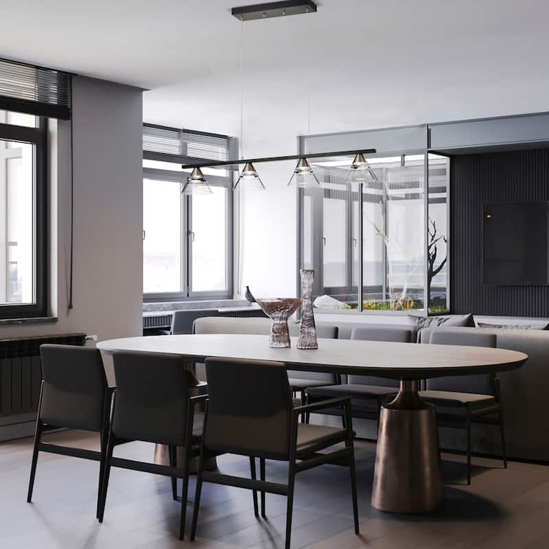 4-Light Matte Black and Brushed Nickel Kitchen Island Light with Acrylic Shades - Matte Black and Brushed Nickel