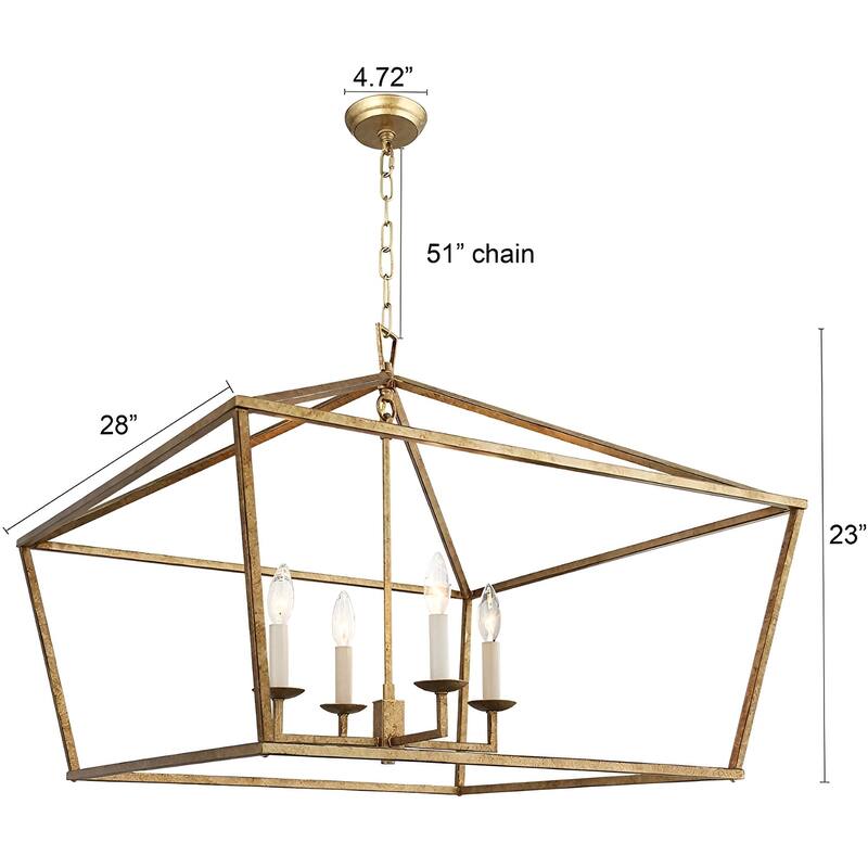 28 Inch Wide 4 Light Rustic Aged Iron Lantern Open Frame Chandelier