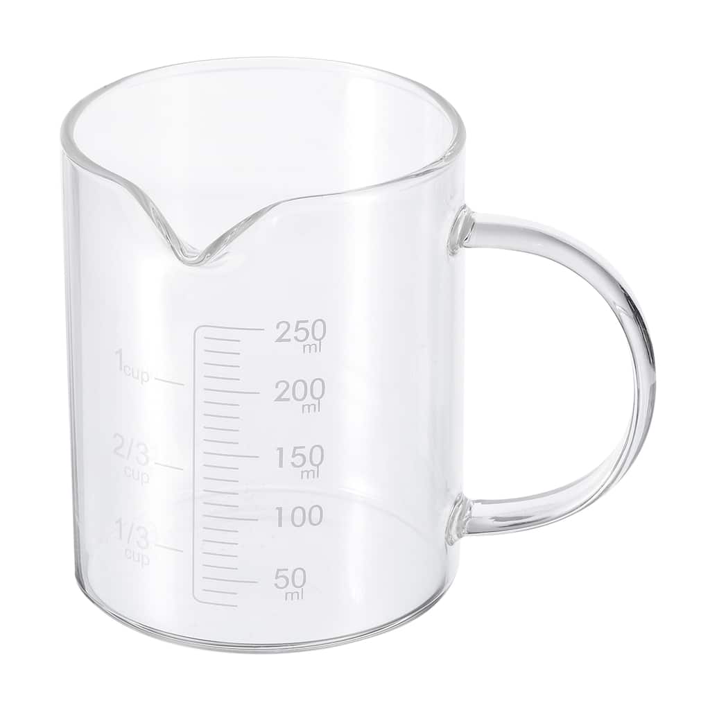 250ml Glass Measuring Cup, 3.3 Borosilicate Glass Graduated White Printed Scale