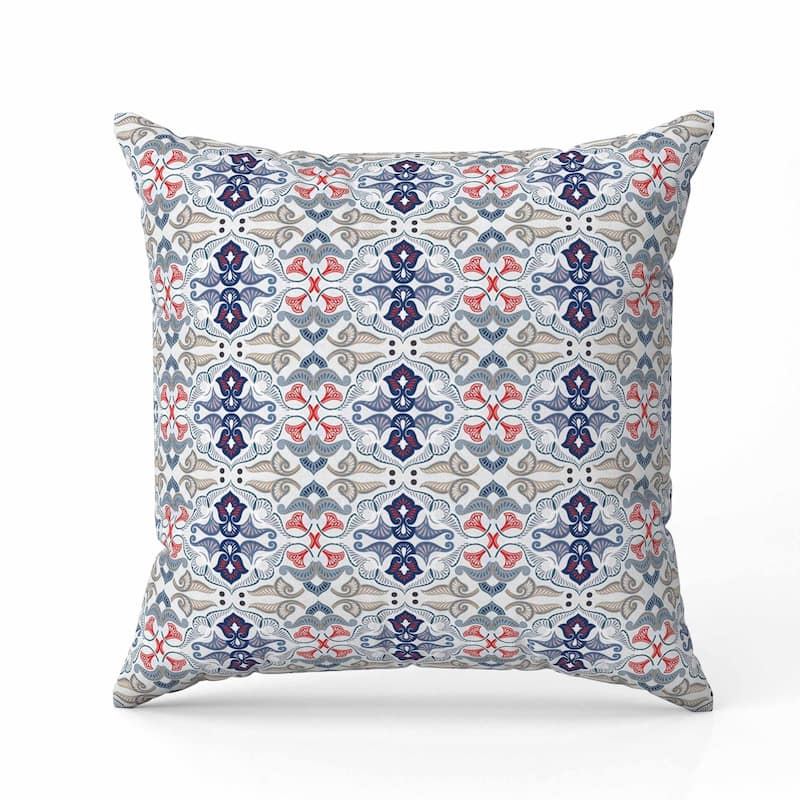 Floral Elegance Indoor/Outdoor Reversible Throw Pillow Ivory and Blue
