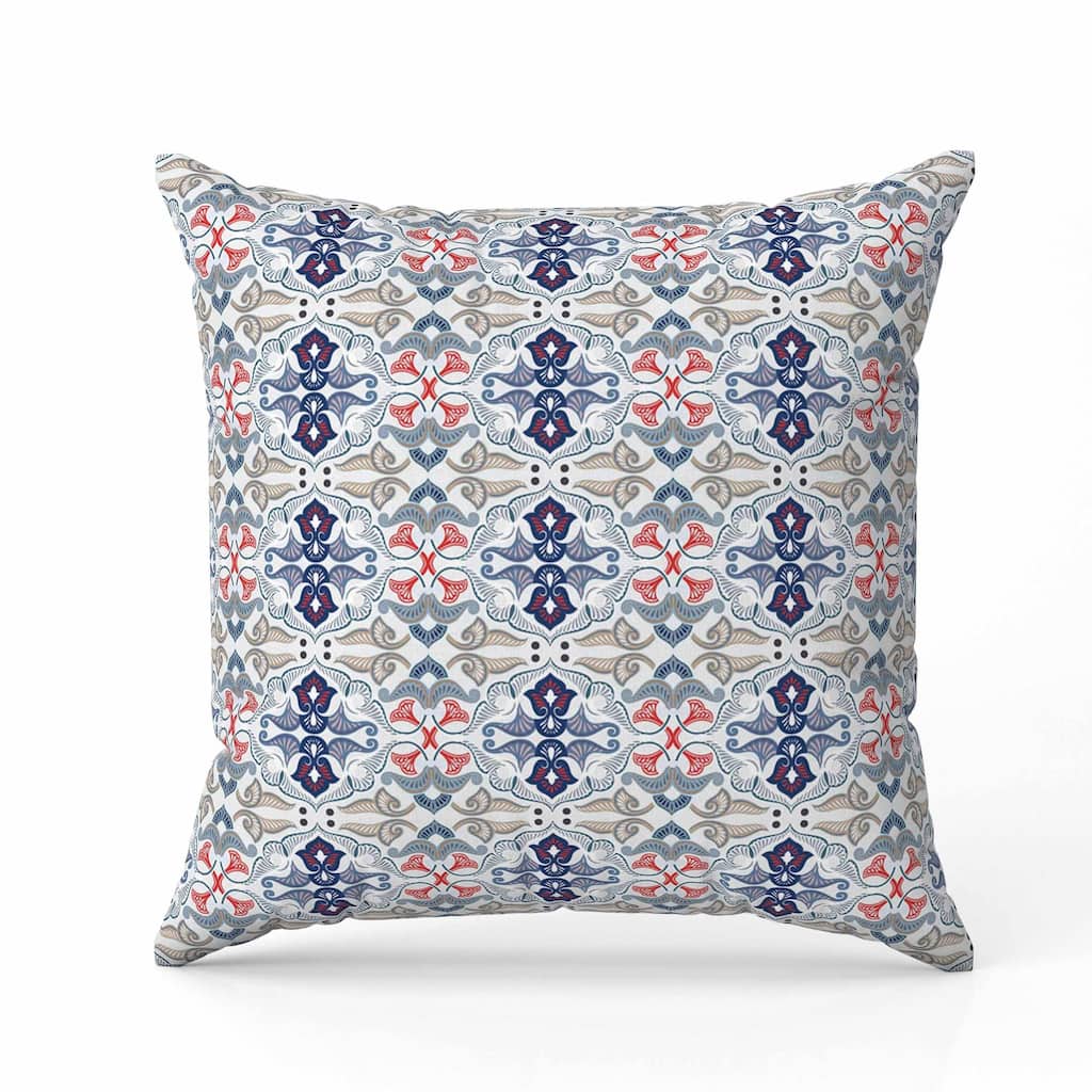 Floral Elegance Indoor/Outdoor Reversible Throw Pillow Ivory and Blue