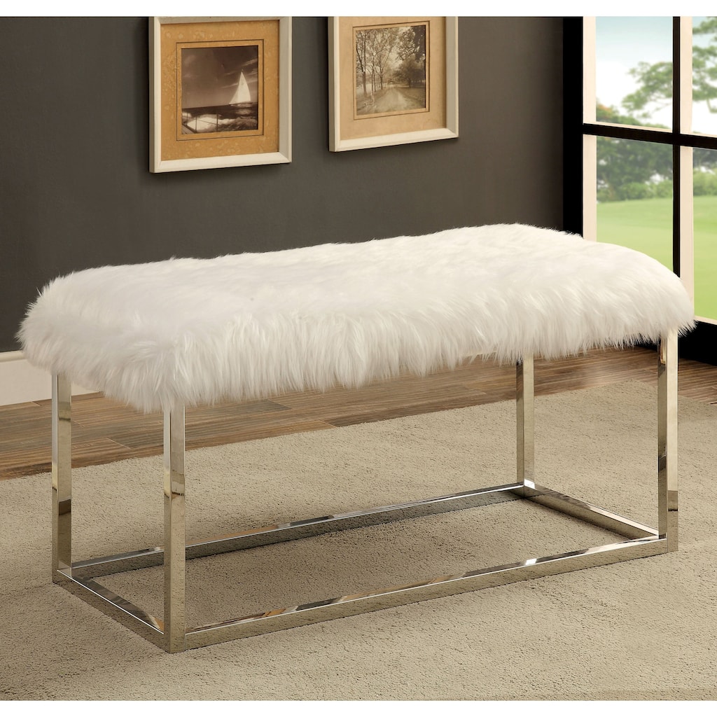 Kika Contemporary 40-inch Fur Fabric Bench by Furniture of America