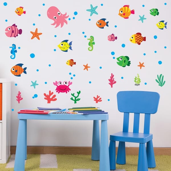 slide 2 of 7, Walplus Sea Life Fish Crab Wall Sticker Children Nursery Decor Decal